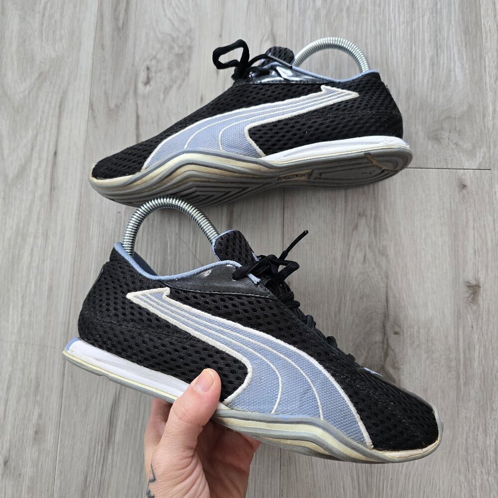 vintage Puma Y2K | Cell black nylon blue Blokecore flat sole sneakers | WMS 6.